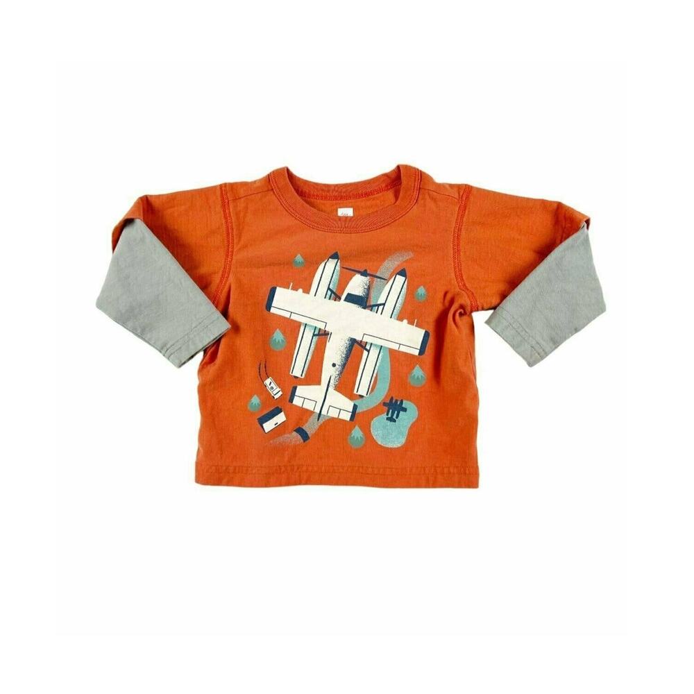 Tea Collection Seaplane Graphic Layered Long Sleeve Tee Orange 6-9 Months
